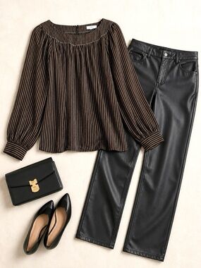 Balmain Vintage Pleated Long Sleeve Striped Blouse